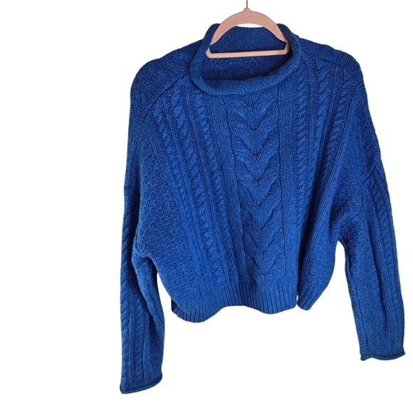 Anthropologie Sweaters - Anthropologie Pilcro blue cable knit rolled mock pullover sweater